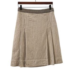 St. John Sport Linen Cotton Black White Stripe Skirt Womens 8  Side Zip A Line